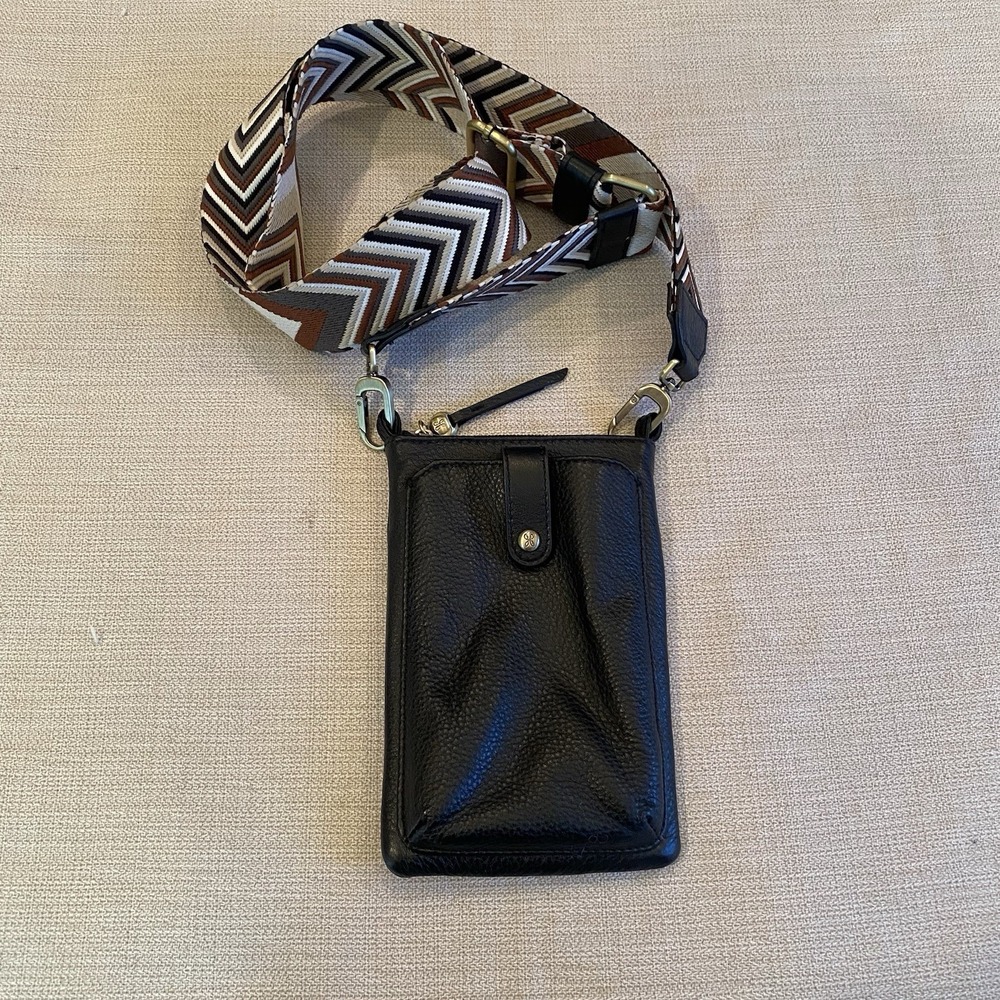 Hobo Black Leather Cass Phone Crossbody Bag